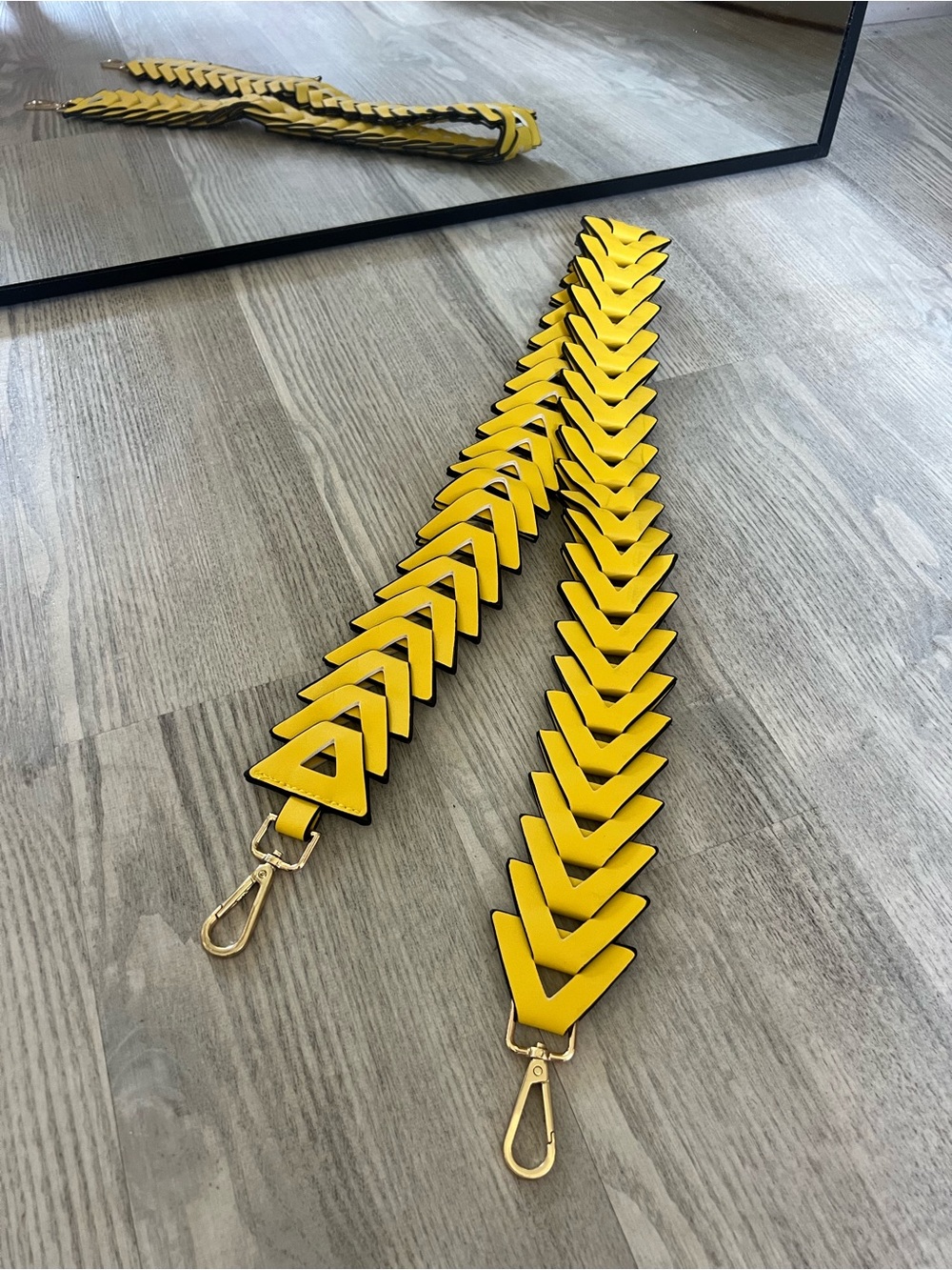 Yellow Chevron Leather Bag Strap with Gold Hardware